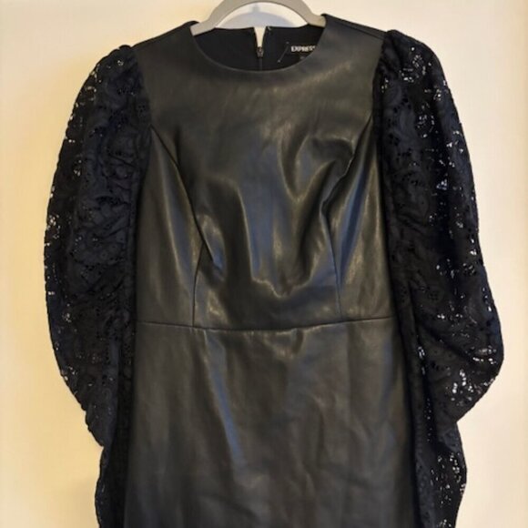 Express Faux Leather Dress with Lace Sleeves size XS NWT - Picture 4 of 6